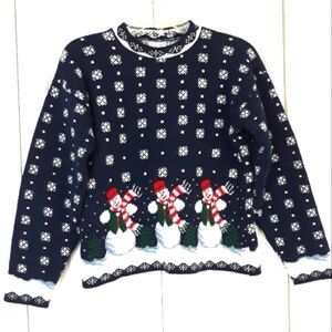 Vintage In.Desing Snow Man Ugly Sweater Blue Long-Sleeve kids Sweater Size 12/14